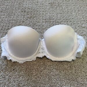 Wonderbra White Strapless Bra Sz 34A Push Up Padding Plunge Sexy 7644 Wedding